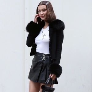 Vintage Faux Fur Trim Wool Black Coat by BESS